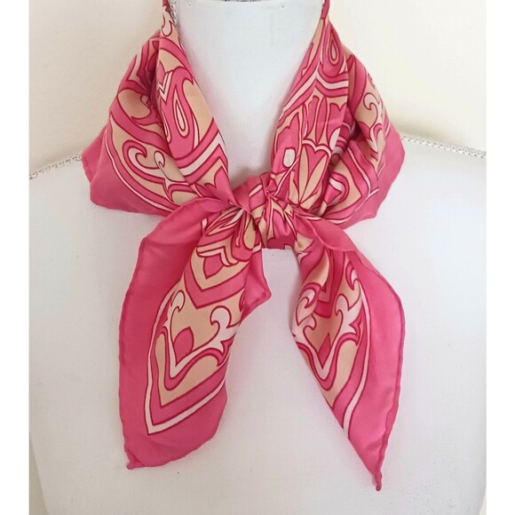 VTG Burmel 100% Silk Scarf 22" Pink Medallion Print Rolled Edge - Picture 4 of 5